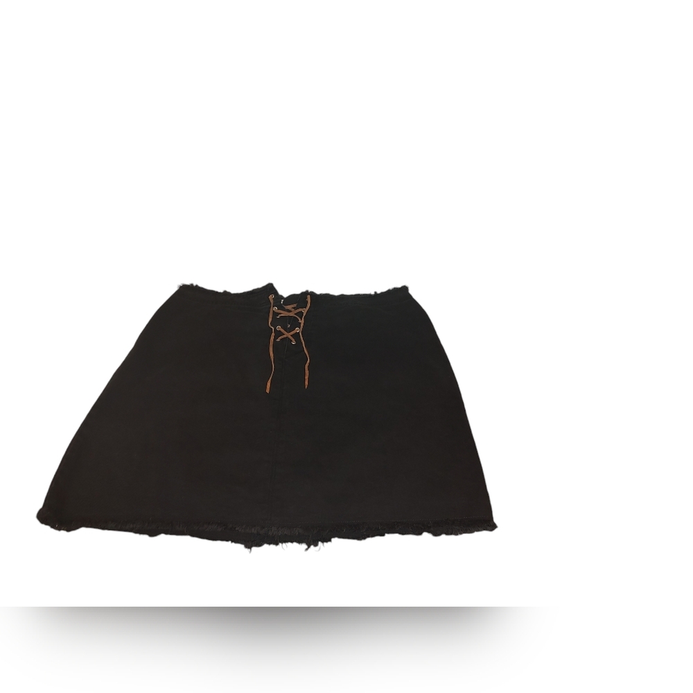 Original Threads Plus Size 22 Black Lace-Up Raw Hem Denim Skirt Edgy Boho